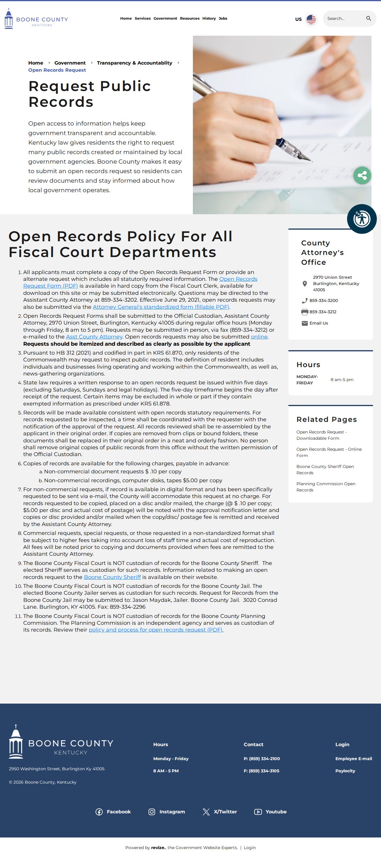 Boone County released inmate records custodian page